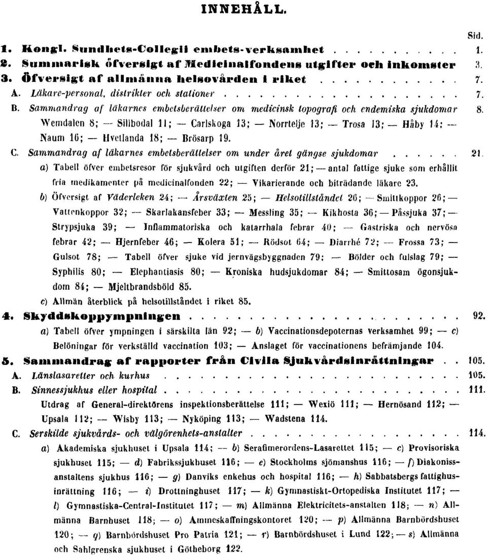 Sammandrag af läkarnes embetsberättelser om medicinsk topografi och endemiska sjukdomar Wemdalen 8; Sillbodal 11; Ca