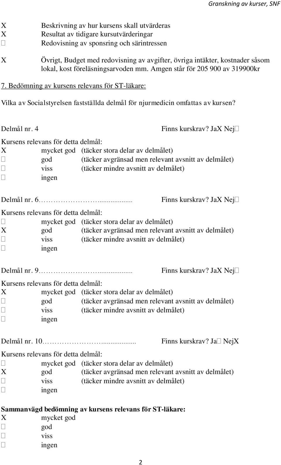 Bedömning av kursens relevans för ST-läkare: Vilka av Socialstyrelsen fastställda delmål för njurmedicin omfattas av kursen? Delmål nr. 4 Finns kurskrav?