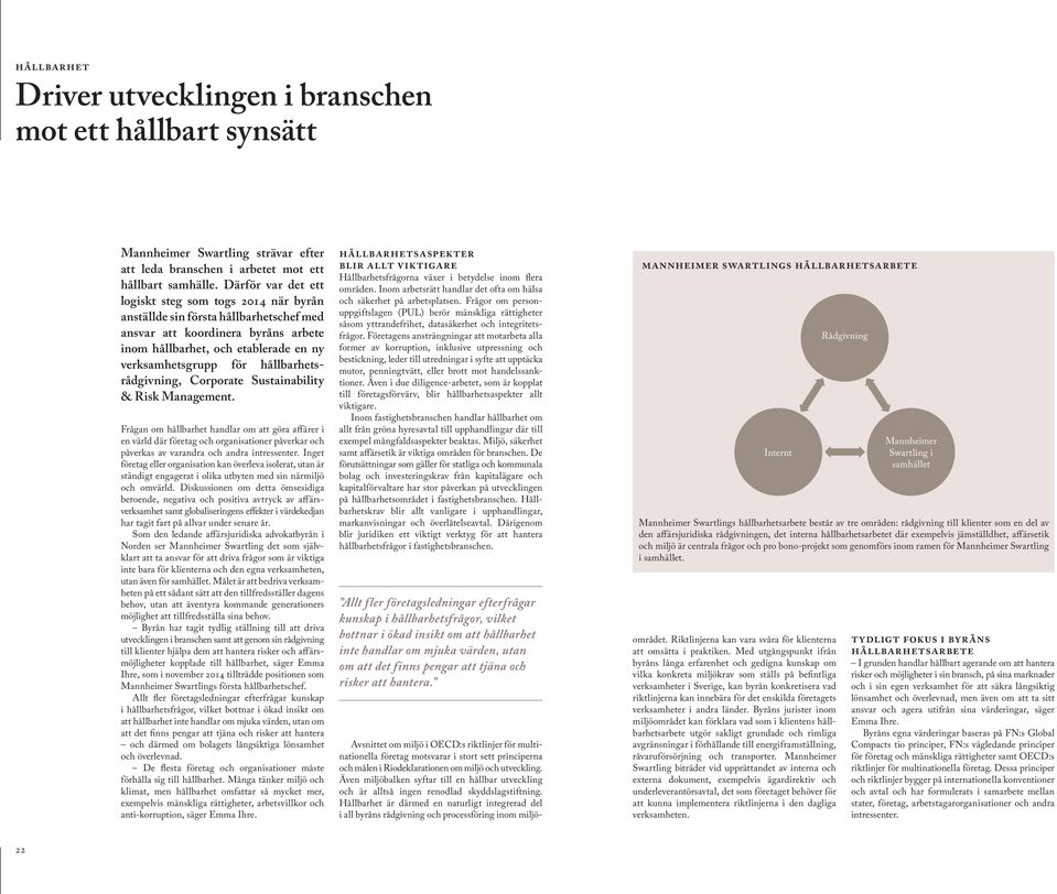 hållbarhetsrådgivning, Corporate Sustainability & Risk Management.