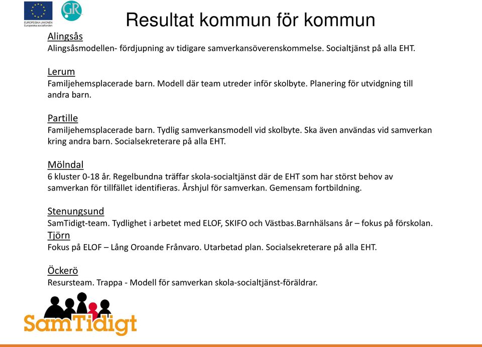 Ska även användas vid samverkan kring andra barn. Socialsekreterare på alla EHT. Mölndal 6 kluster 0-18 år.