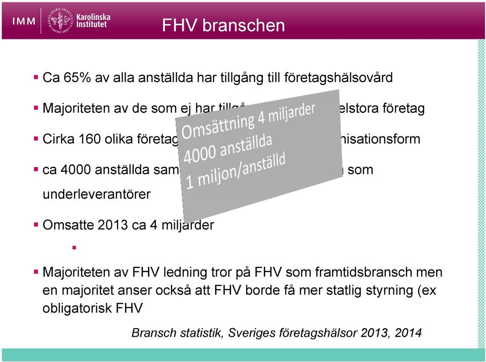 sysselsatta som underleverantörer Omsatte 2013 ca 4 miljarder Majoriteten av FHV ledning tror på FHV som framtidsbransch men