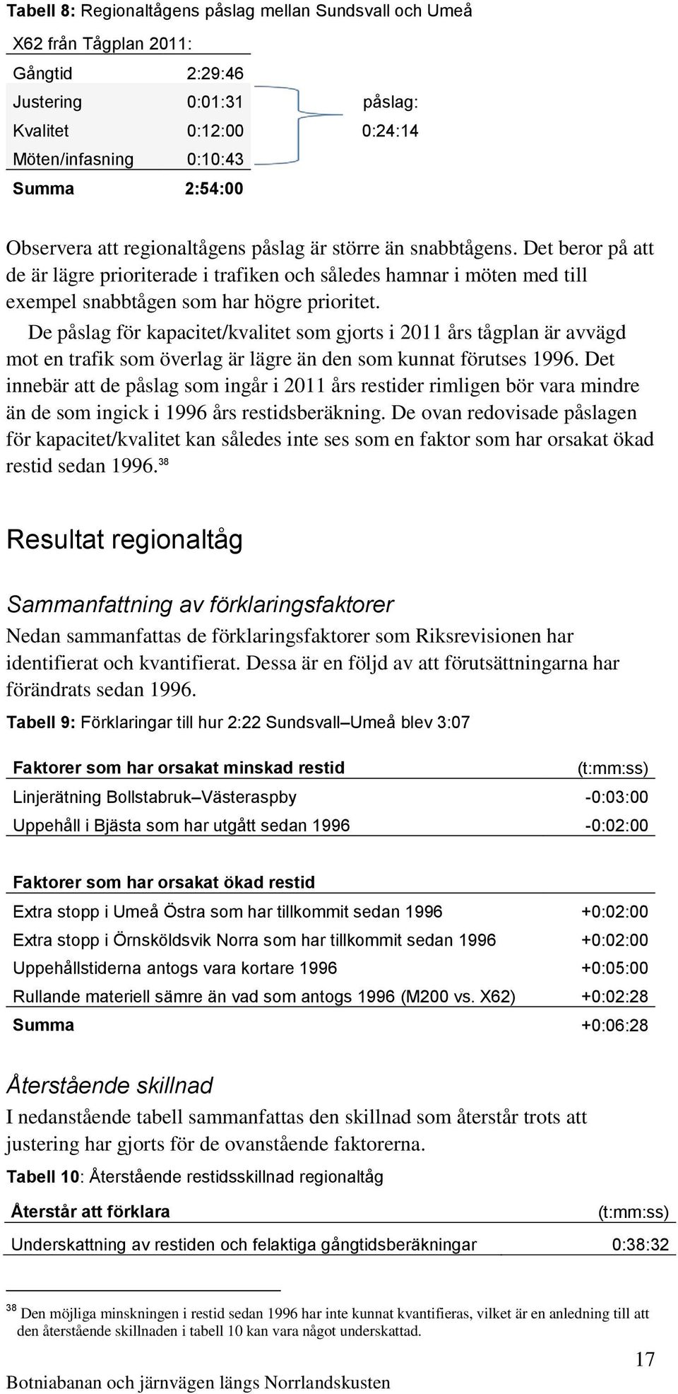 De påslag för kapacitet/kvalitet som gjorts i 2011 års tågplan är avvägd mot en trafik som överlag är lägre än den som kunnat förutses 1996.