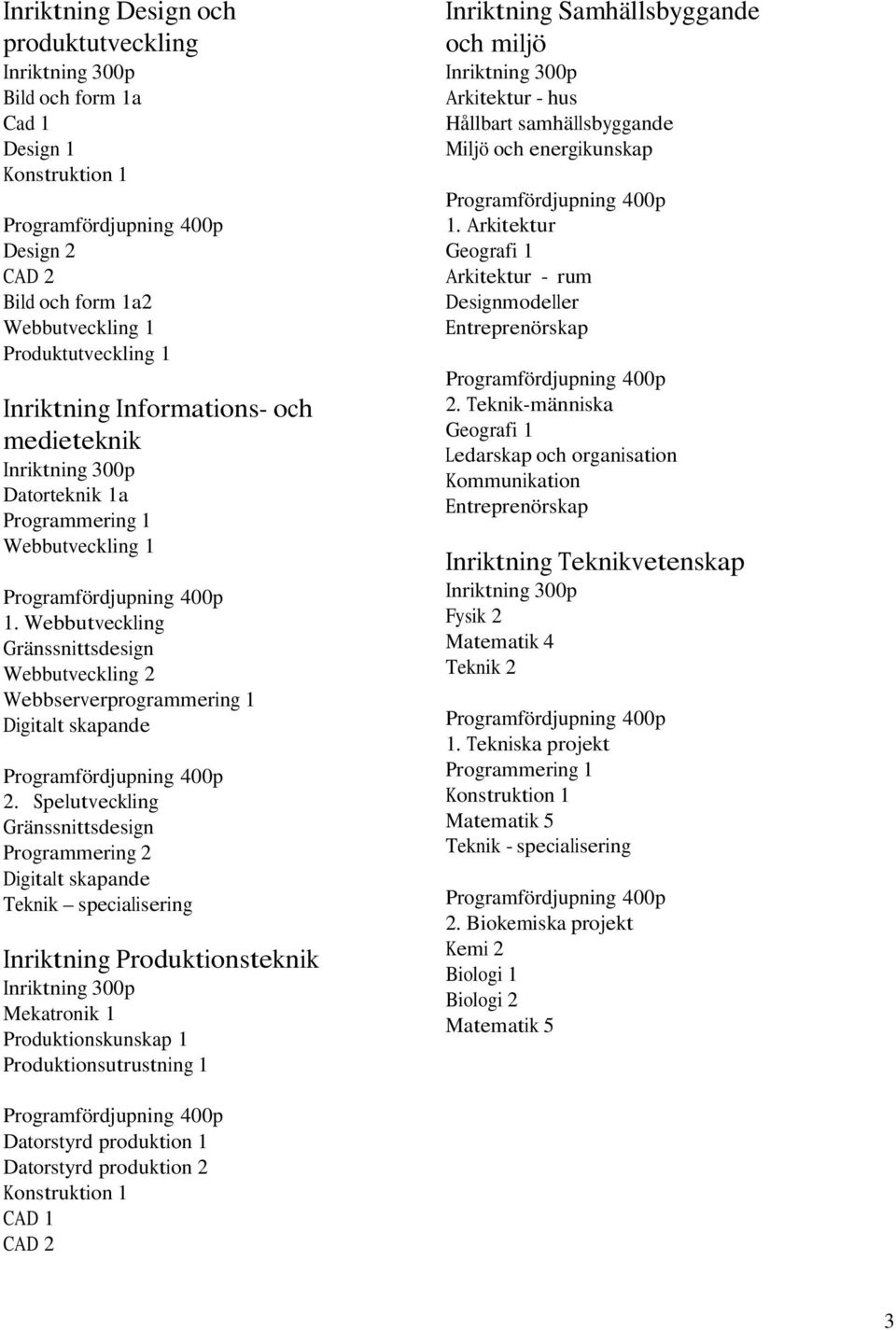 Spelutveckling Gränssnittsdesign Programmering 2 Digitalt skapande Teknik specialisering Inriktning Produktionsteknik Inriktning 300p Mekatronik 1 Produktionskunskap 1 Produktionsutrustning 1