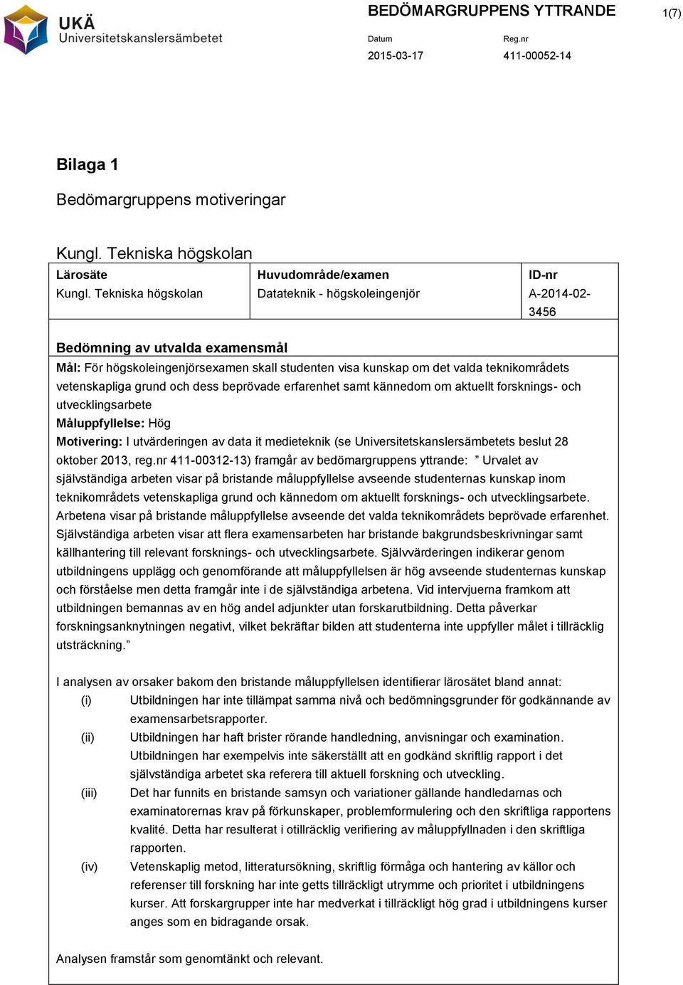 vetenskapliga grund och dess beprövade erfarenhet samt kännedom om aktuellt forsknings- och utvecklingsarbete självständiga arbeten visar på bristande måluppfyllelse avseende studenternas kunskap