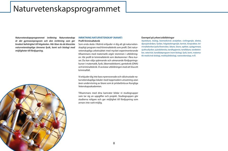 INRIKTNING NATURVETENSKAP (NANAT) Profil Kriminalteknik Som enda skola i Malmö erbjuder vi dig att gå naturvetenskapligt program med Kriminalteknik som profil.