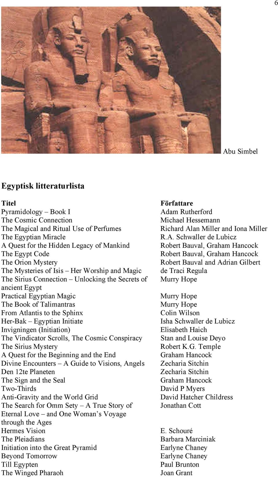 Sphinx Her-Bak Egyptian Initiate Invigningen (Initiation) The Vindicator Scrolls, The Cosmic Conspiracy The Sirius Mystery A Quest for the Beginning and the End Divine Encounters A Guide to Visions,