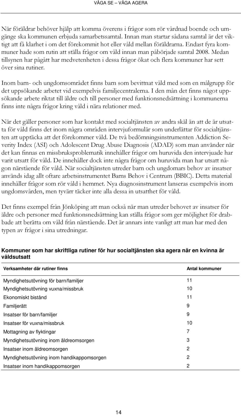 Endast fyra kommuner hade som rutin att ställa frågor om våld innan man påbörjade samtal 2008.