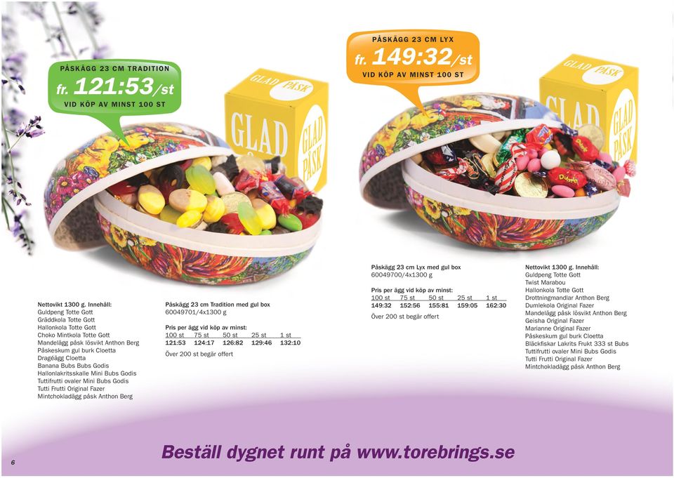 Mini Bubs Godis Tutti Frutti Original Fazer Påskägg 23 cm Tradition med gul box 60049701/4x1300 g 121:53 124:17 126:82 129:46 132:10 Påskägg 23 cm Lyx med gul box 60049700/4x1300 g 149:32 152:56