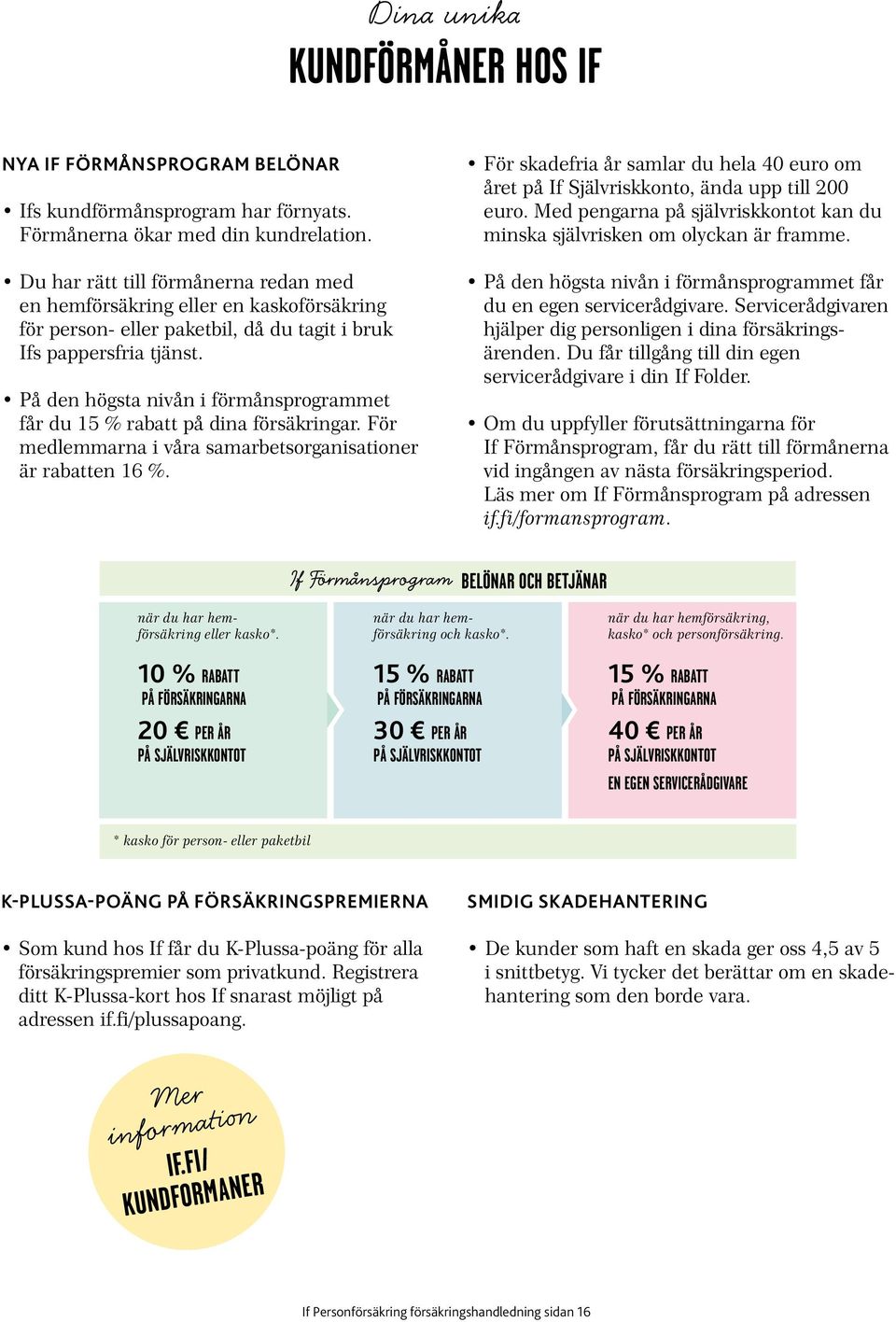 På den högsta nivån i förmånsprogrammet får du 15 % rabatt på dina försäkringar. För medlemmarna i våra samarbetsorganisationer är rabatten 16 %.