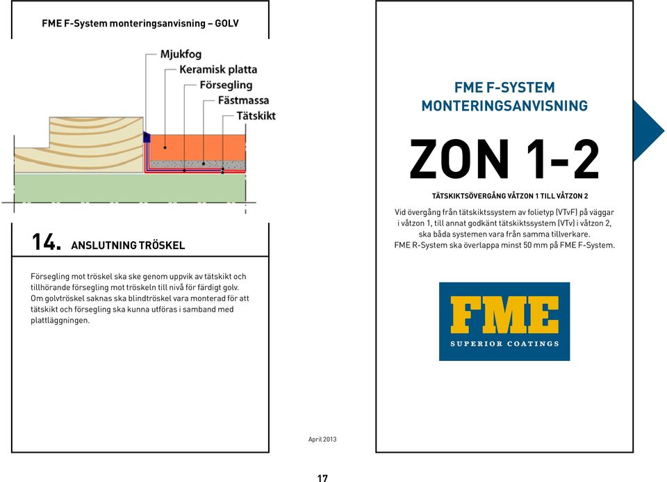 systemen vara från samma tillverkare. FME R-System ska överlappa minst 50 mm på FME F-System.