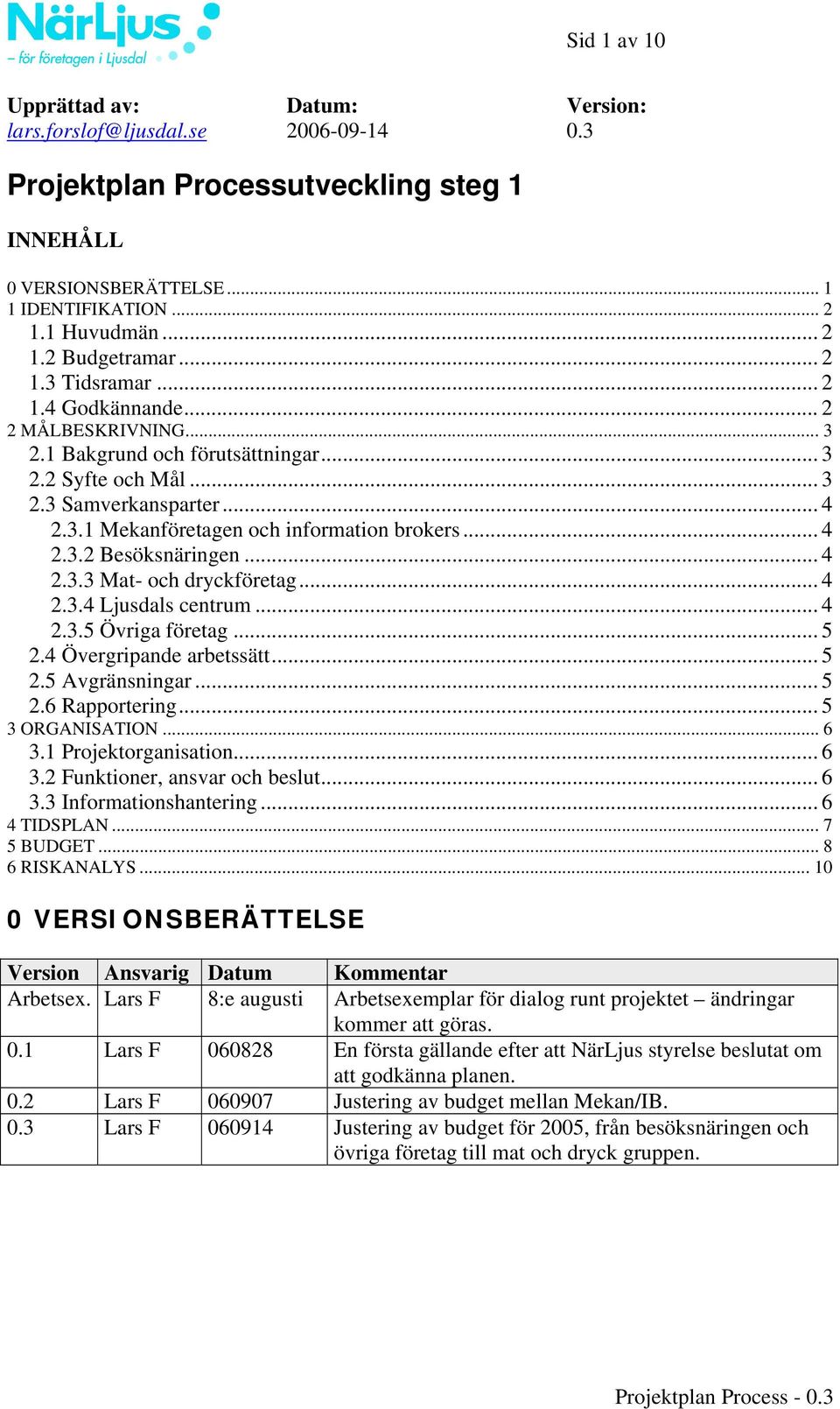 .. 4 2.3.2 Besöksnäringen... 4 2.3.3 Mat- och dryckföretag... 4 2.3.4 Ljusdals centrum... 4 2.3.5 Övriga företag... 5 2.4 Övergripande arbetssätt... 5 2.5 Avgränsningar... 5 2.6 Rapportering.