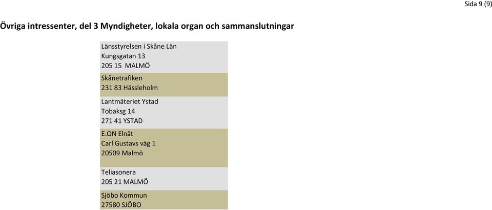 Skånetrafiken 231 83 Hässleholm Lantmäteriet Ystad Tobaksg 14 271 41