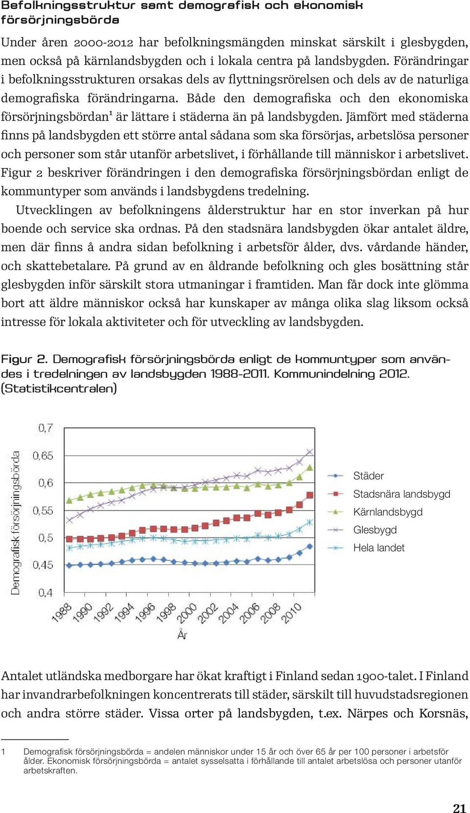 Både den demografiska och den ekonomiska försörjningsbördan1 är lättare i städerna än på landsbygden.