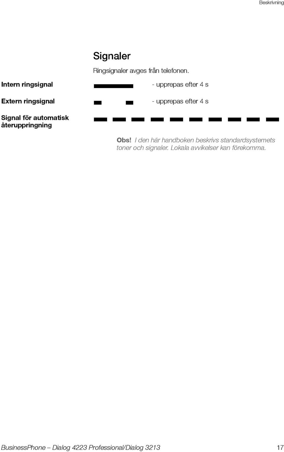 efter 4 s Signal för automatisk återuppringning Obs!