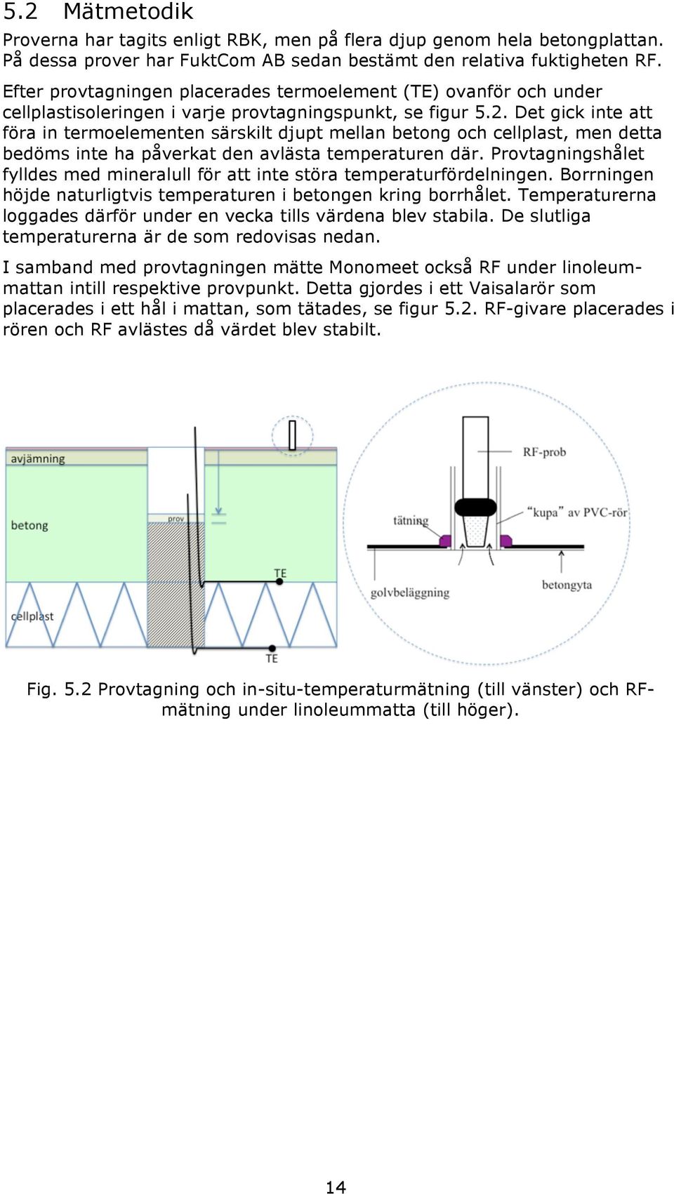 Det gick inte att föra in termoelementen särskilt djupt mellan betong och cellplast, men detta bedöms inte ha påverkat den avlästa temperaturen där.