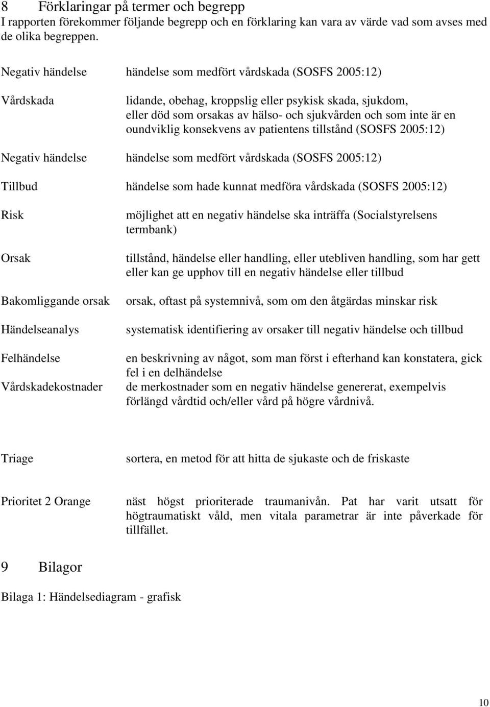 oundviklig konsekvens av patientens tillstånd (SOSFS 2005:12) Negativ händelse händelse som medfört vårdskada (SOSFS 2005:12) Tillbud händelse som hade kunnat medföra vårdskada (SOSFS 2005:12) Risk