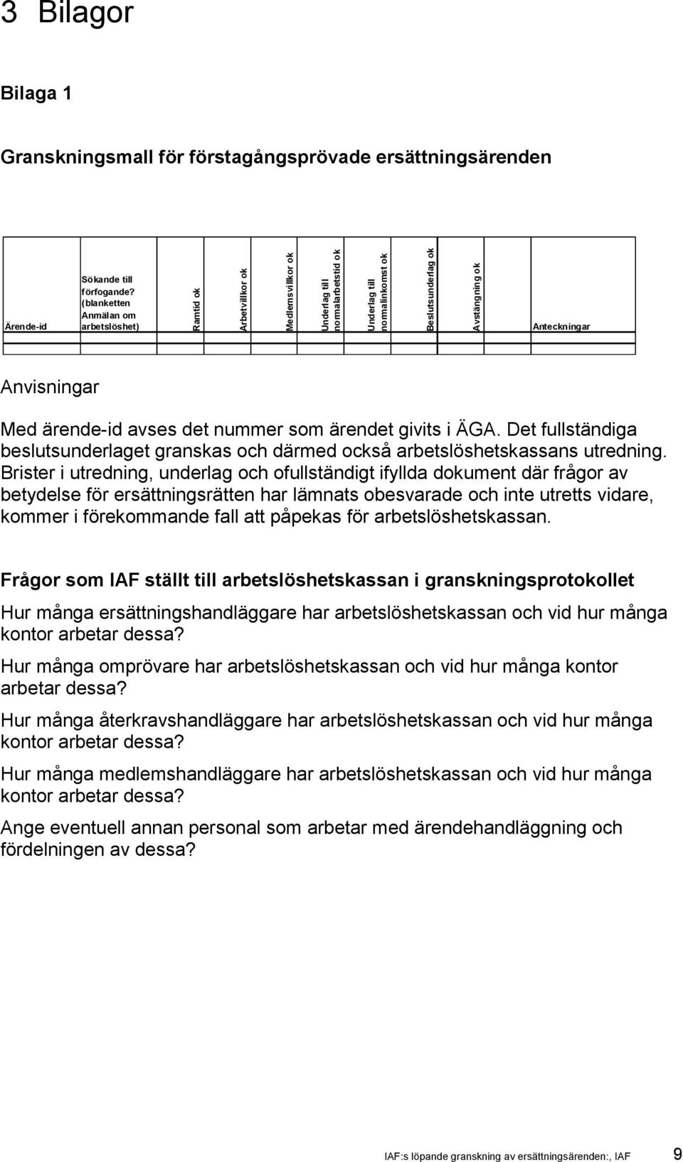 Anvisningar Med ärende-id avses det nummer som ärendet givits i ÄGA. Det fullständiga beslutsunderlaget granskas och därmed också arbetslöshetskassans utredning.