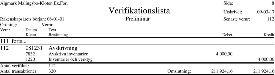 000,00 1220 Inventarier och verktyg 4 000,00 Antal