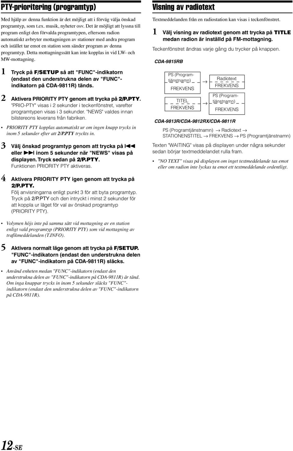 program av denna programtyp. Detta mottagningssätt kan inte kopplas in vid LW- och MW-mottagning.