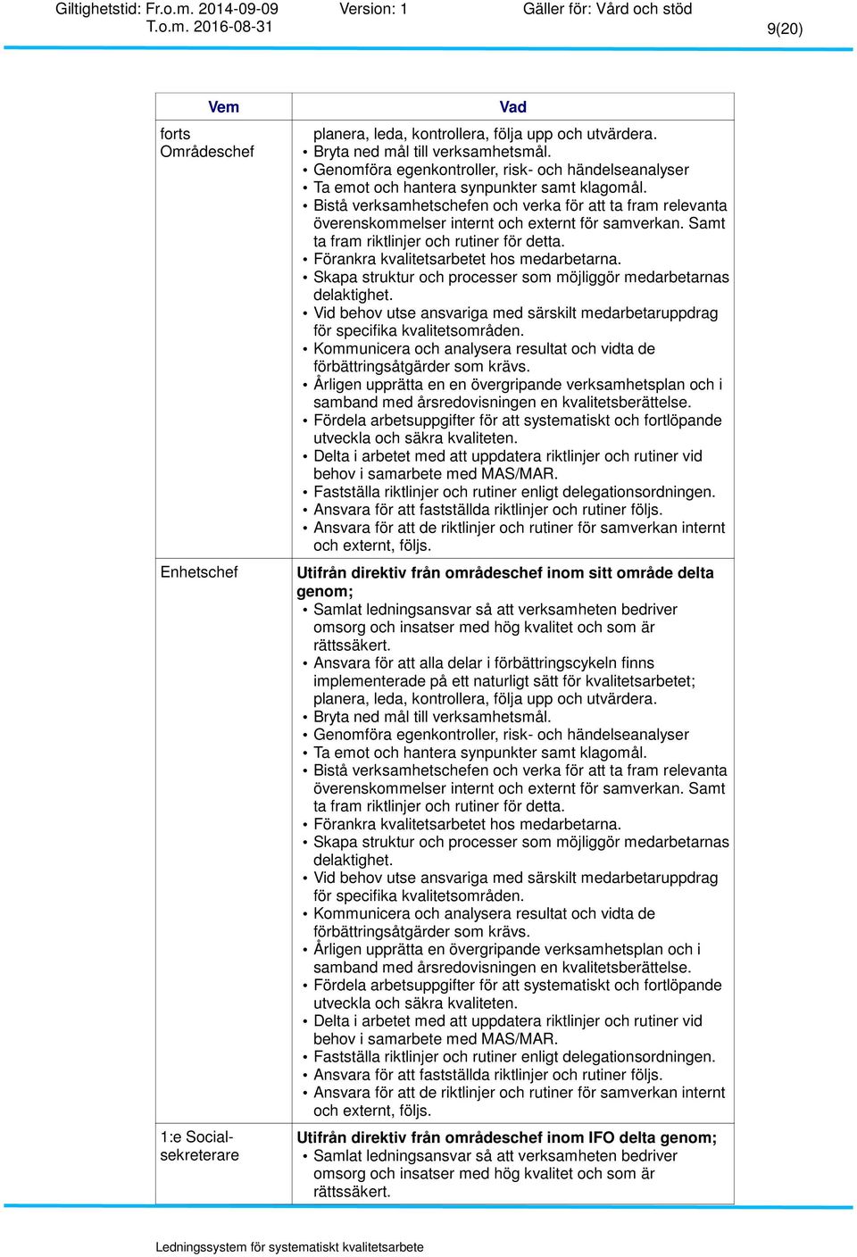 Bistå verksamhetschefen och verka för att ta fram relevanta överenskommelser internt och externt för samverkan. Samt ta fram riktlinjer och rutiner för detta.