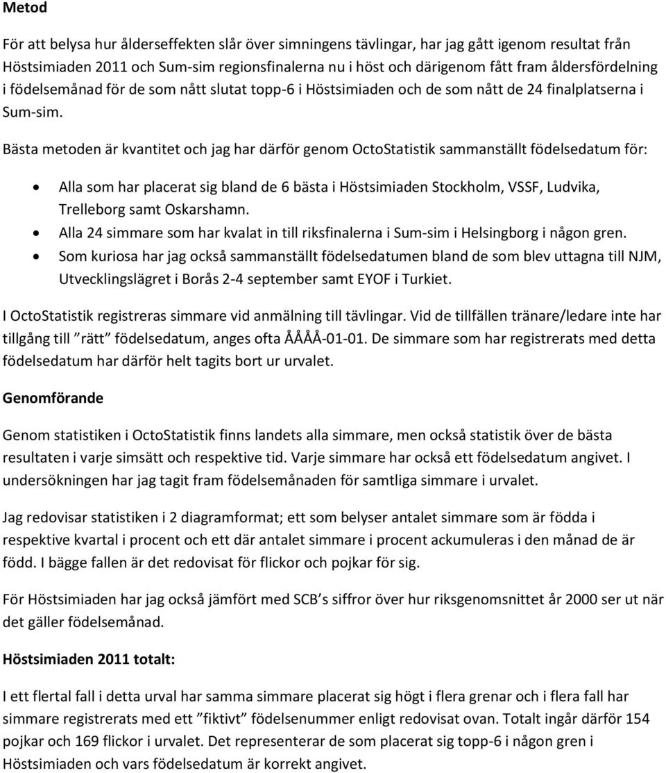 Bästa metoden är kvantitet och jag har därför genom OctoStatistik sammanställt födelsedatum för: Alla som har placerat sig bland de 6 bästa i Höstsimiaden Stockholm, VSSF, Ludvika, Trelleborg samt