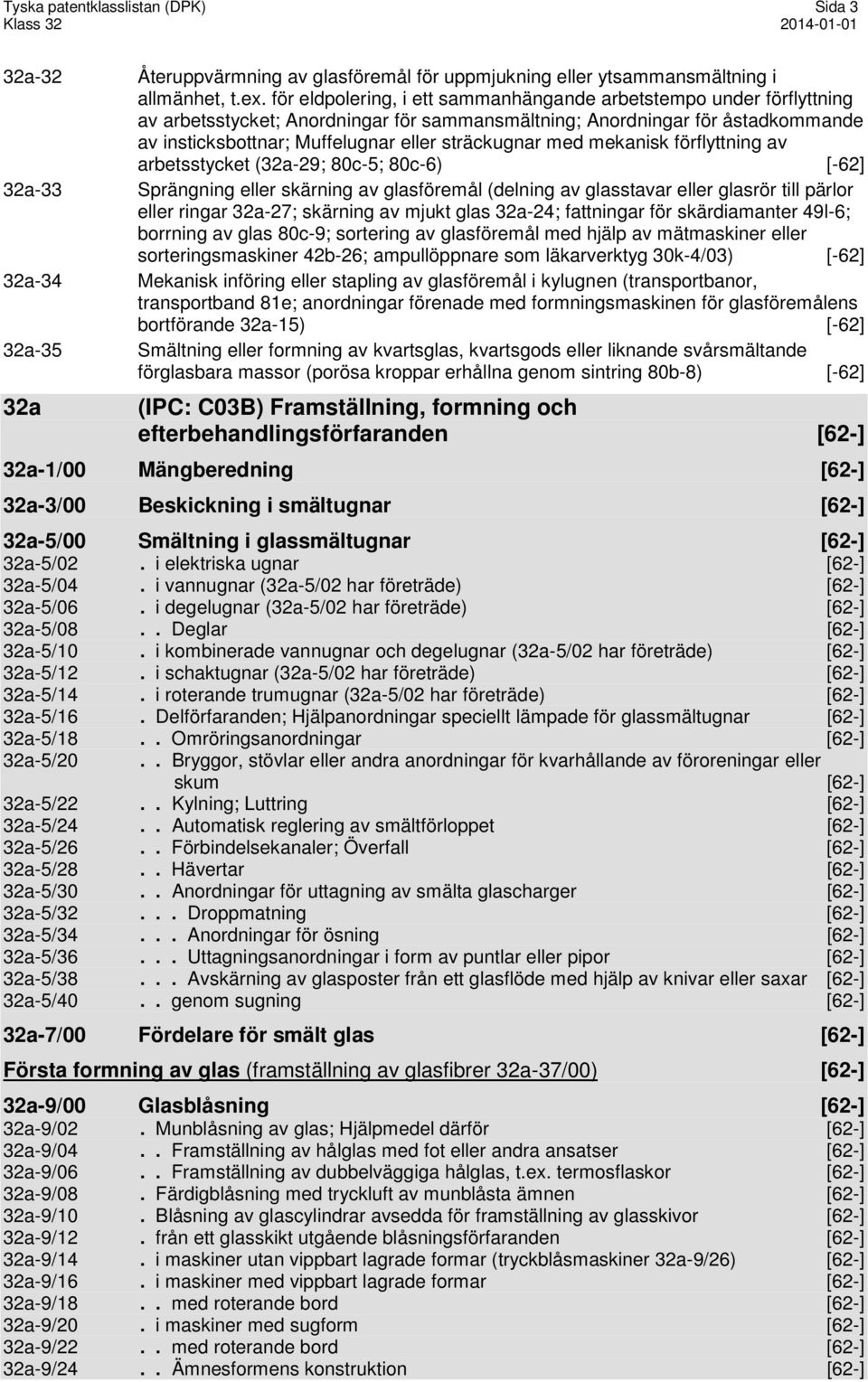 med mekanisk förflyttning av arbetsstycket (32a-29; 80c-5; 80c-6) [-62] 32a-33 Sprängning eller skärning av glasföremål (delning av glasstavar eller glasrör till pärlor eller ringar 32a-27; skärning