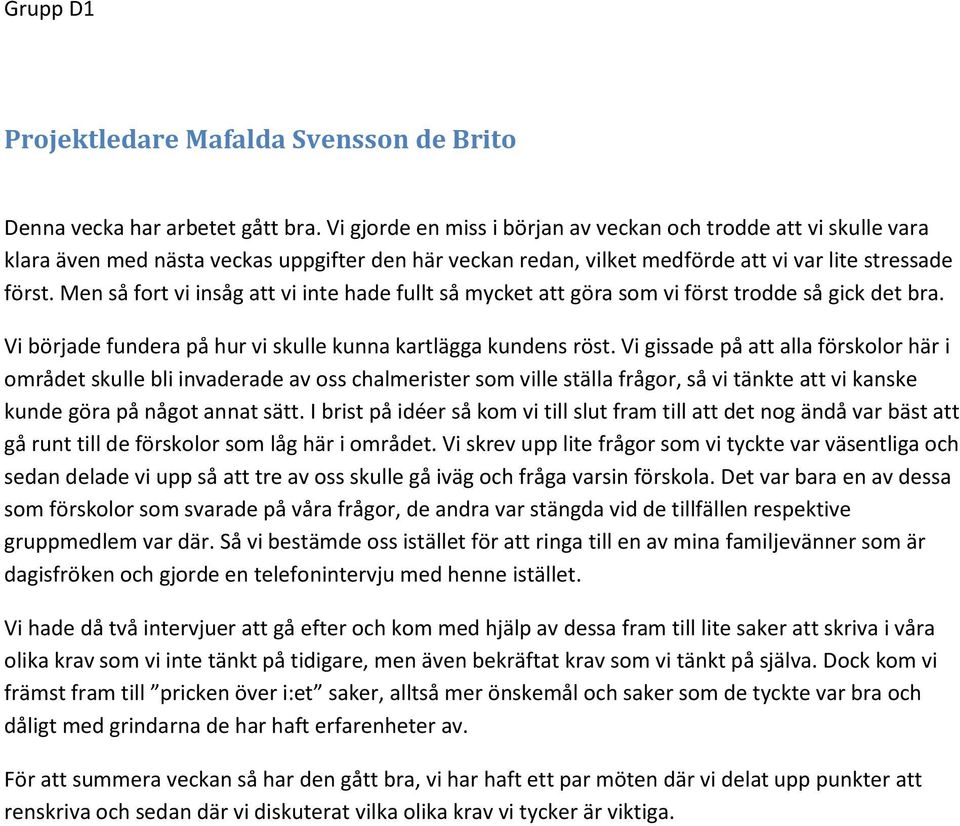 Men så fort vi insåg att vi inte hade fullt så mycket att göra som vi först trodde så gick det bra. Vi började fundera på hur vi skulle kunna kartlägga kundens röst.