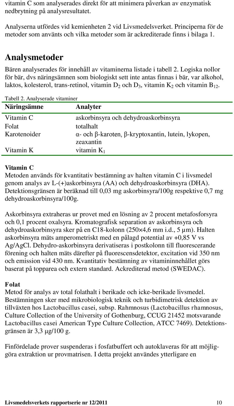 Logiska nollor för bär, dvs näringsämnen som biologiskt sett inte antas finnas i bär, var alkohol, laktos, kolesterol, trans-retinol, vitamin D 2 och D 3, vitamin K 2 och vitamin B 12. Tabell 2.