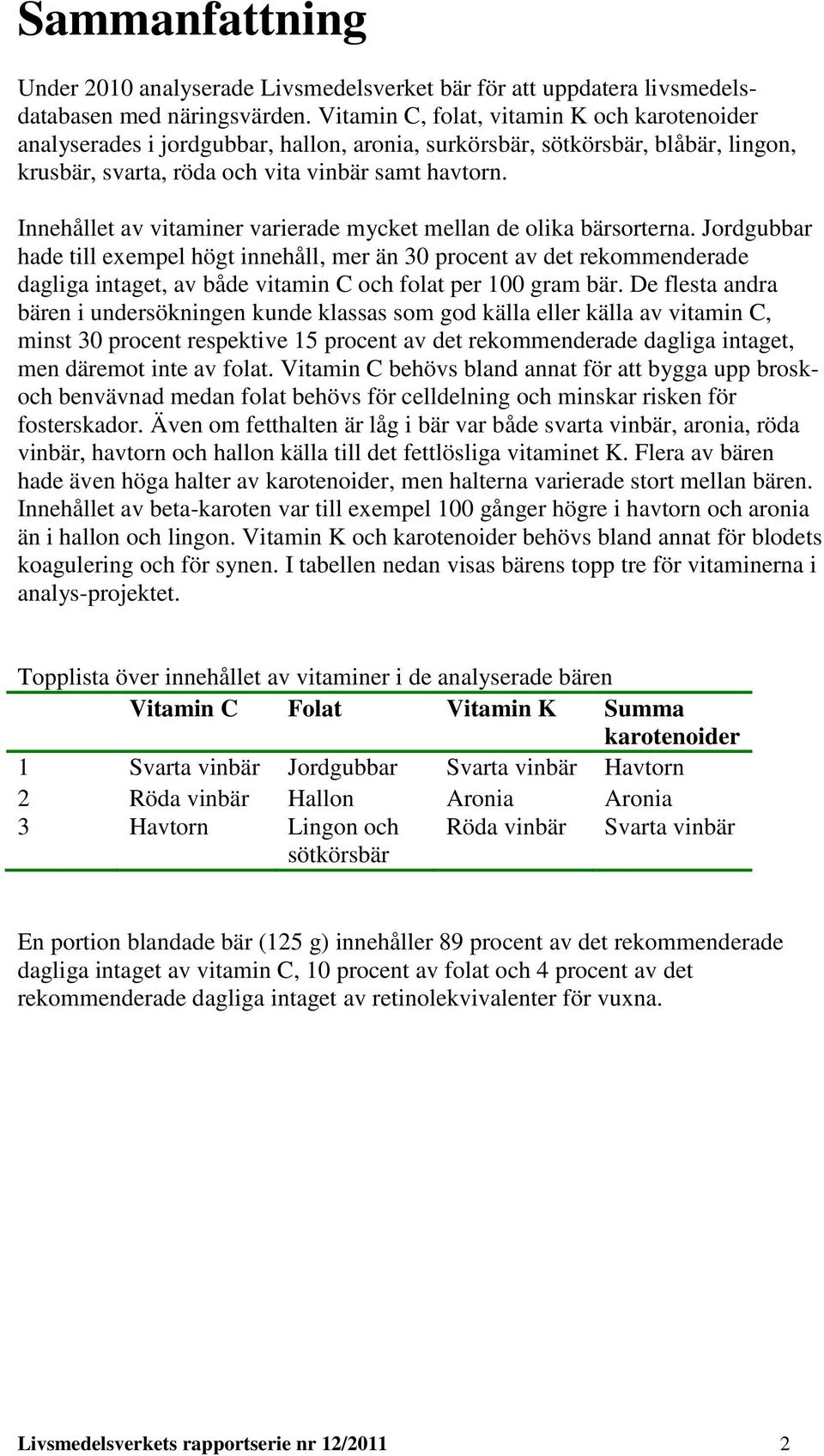 Innehållet av vitaminer varierade mycket mellan de olika bärsorterna.