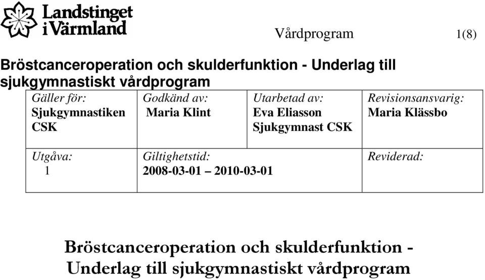 CSK Revisionsansvarig: Maria Klässbo Utgåva: 1 2008-03-01