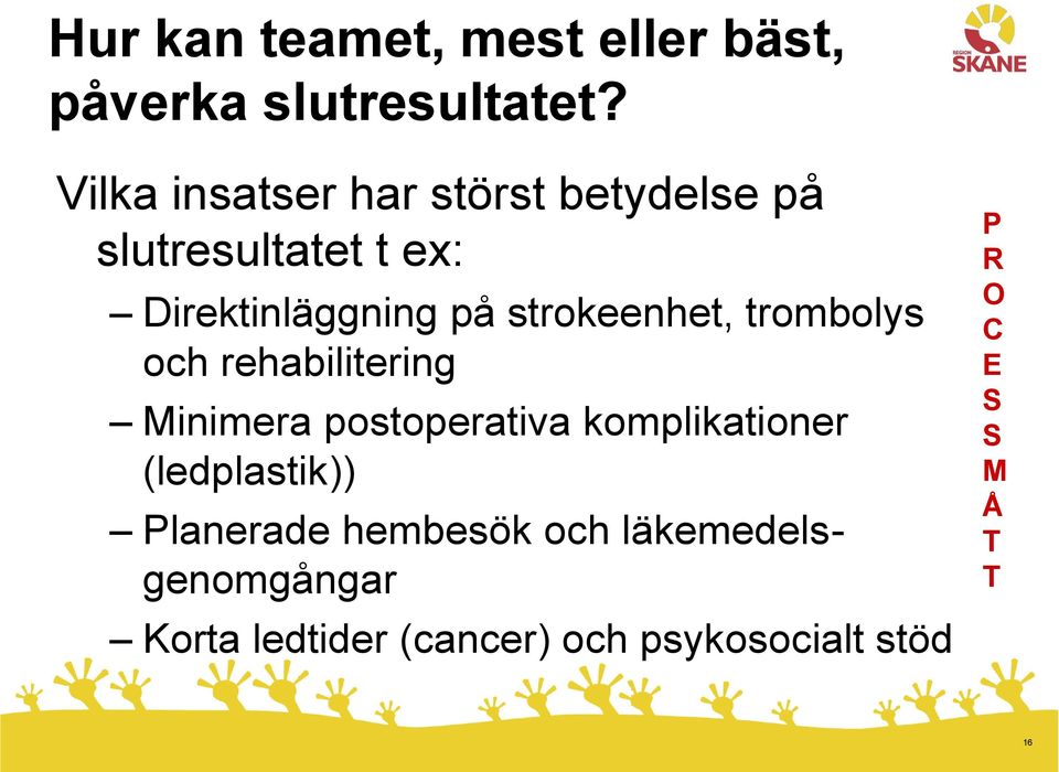 strokeenhet, trombolys och rehabilitering Minimera postoperativa komplikationer