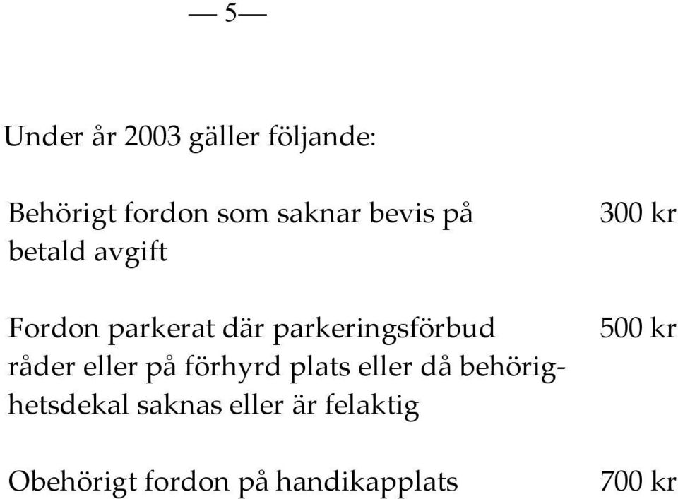 råder eller på förhyrd plats eller då behörighetsdekal saknas