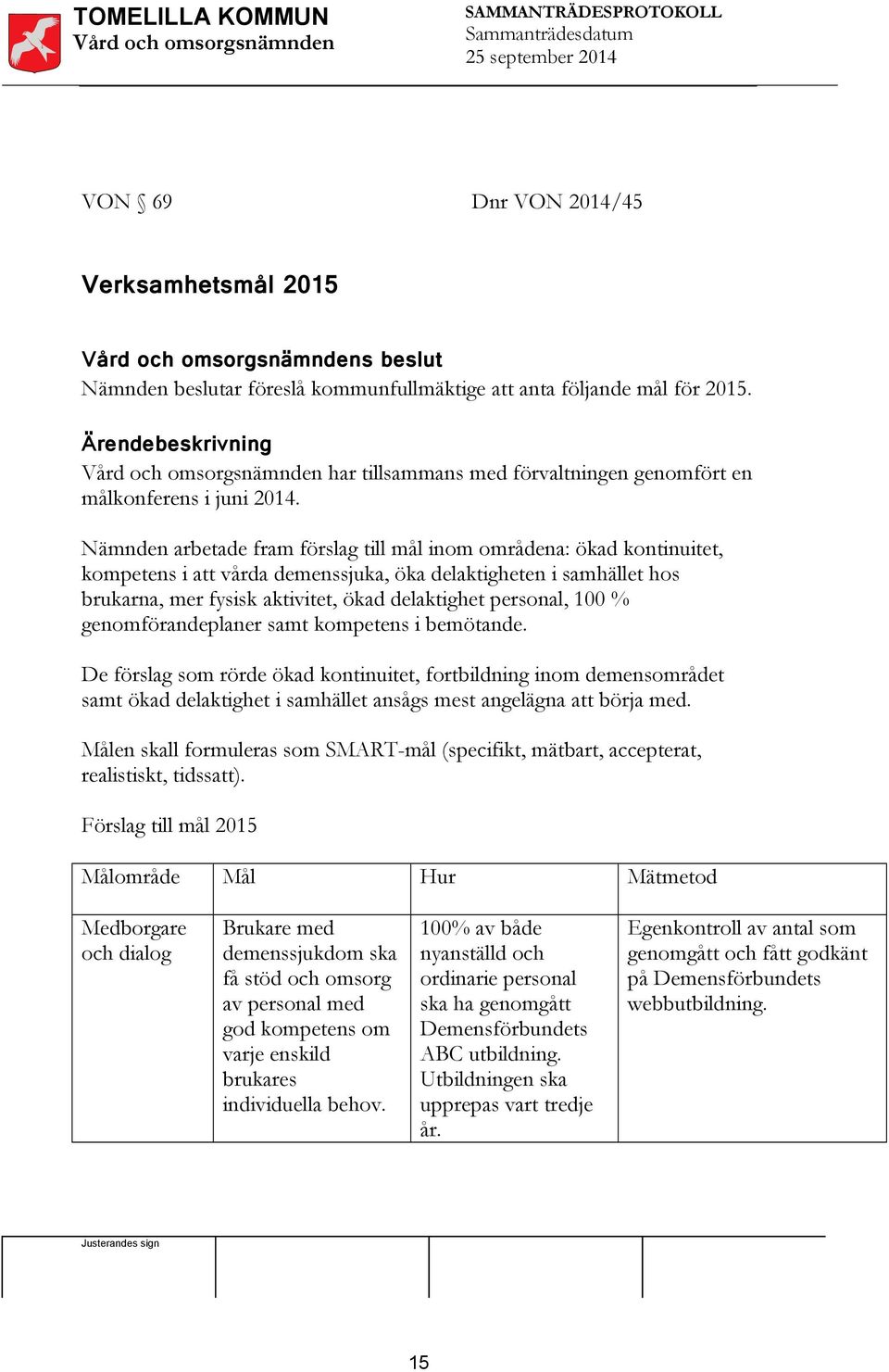 00 % genomförandeplaner samt kompetens i bemötande. De förslag som rörde ökad kontinuitet, fortbildning inom demensområdet samt ökad delaktighet i samhället ansågs mest angelägna att börja med.