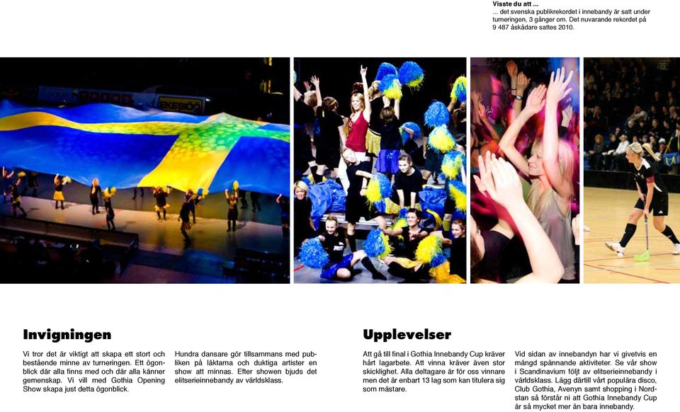 Vi vill med Gothia Opening Show skapa just detta ögonblick. Hundra dansare gör tillsammans med publiken på läktarna och duktiga artister en show att minnas.
