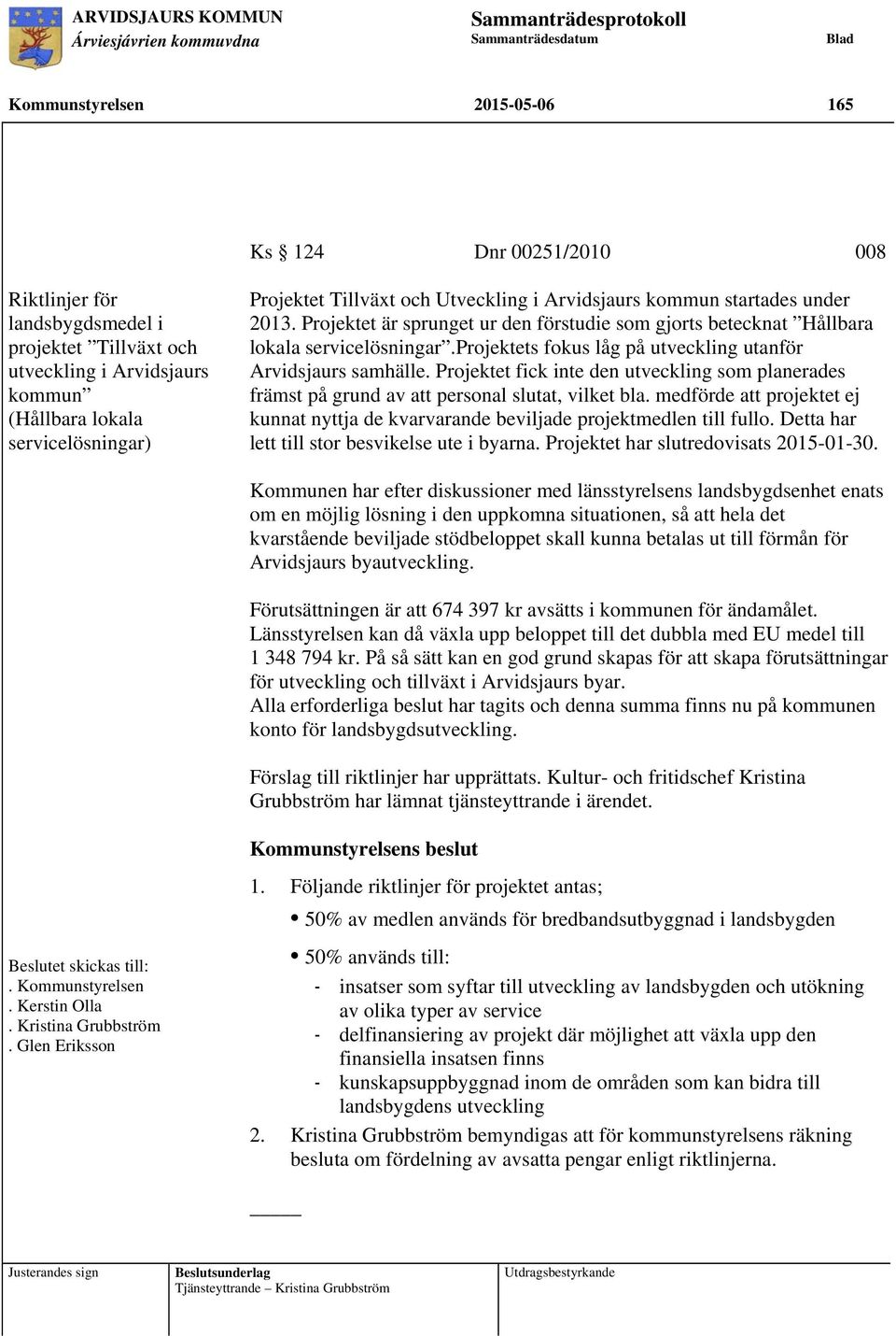 projektets fokus låg på utveckling utanför Arvidsjaurs samhälle. Projektet fick inte den utveckling som planerades främst på grund av att personal slutat, vilket bla.