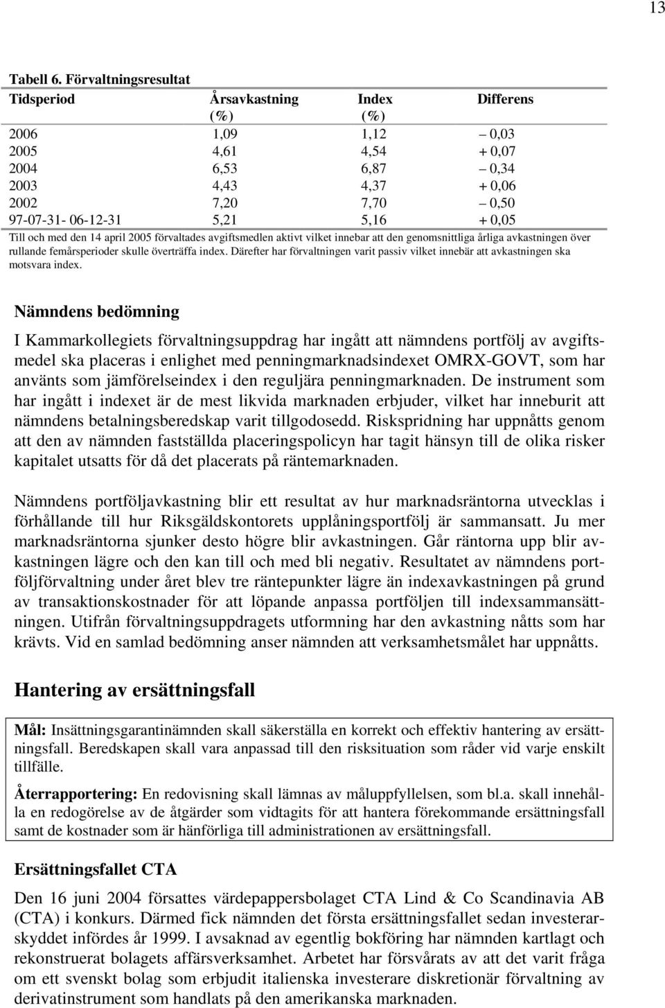 0,50 + 0,05 Till och med den 14 april 2005 förvaltades avgiftsmedlen aktivt vilket innebar att den genomsnittliga årliga avkastningen över rullande femårsperioder skulle överträffa index.