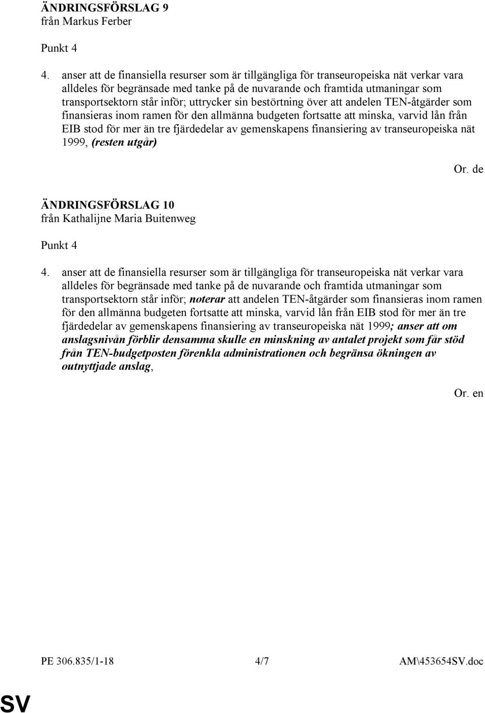 uttrycker sin bestörtning över att andelen TEN-åtgärder som finansieras inom ramen för den allmänna budgeten fortsatte att minska, varvid lån från EIB stod för mer än tre fjärdedelar av gemenskapens