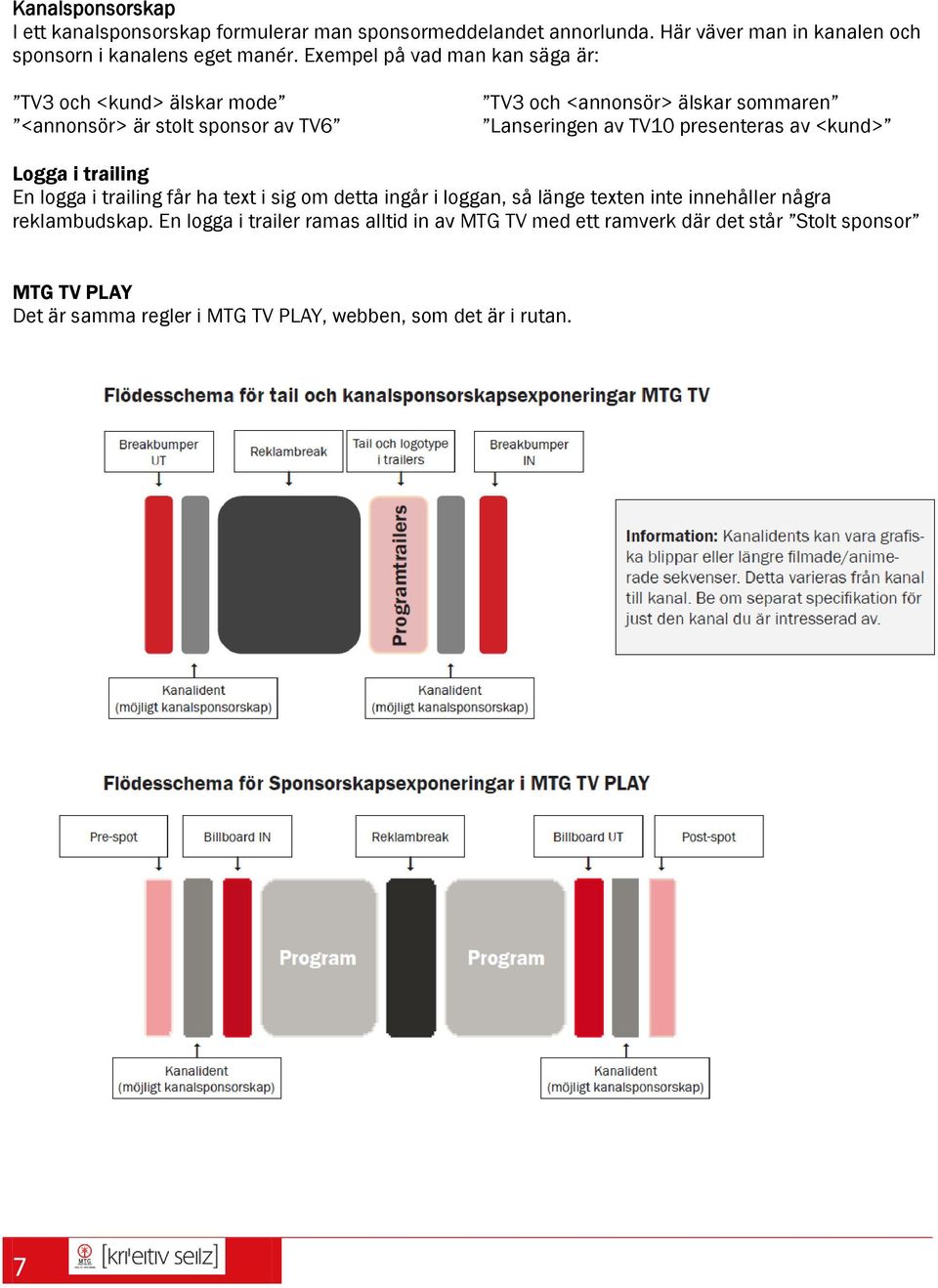 presenteras av <kund> Logga i trailing En logga i trailing får ha text i sig om detta ingår i loggan, så länge texten inte innehåller några reklambudskap.