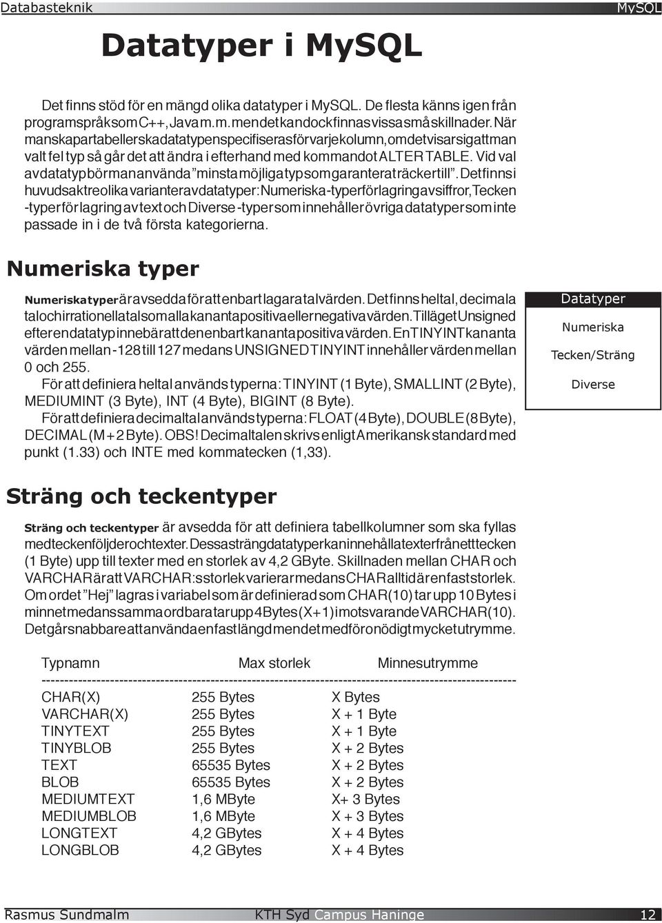 Vid val av datatyp bör man använda minsta möjliga typ som garanterat räcker till.