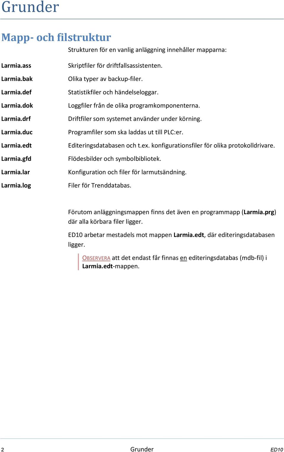 Programfiler som ska laddas ut till PLC:er. Editeringsdatabasen och t.ex. konfigurationsfiler för olika protokolldrivare. Flödesbilder och symbolbibliotek. Konfiguration och filer för larmutsändning.