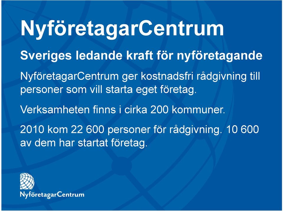 vill starta eget företag. Verksamheten finns i cirka 200 kommuner.