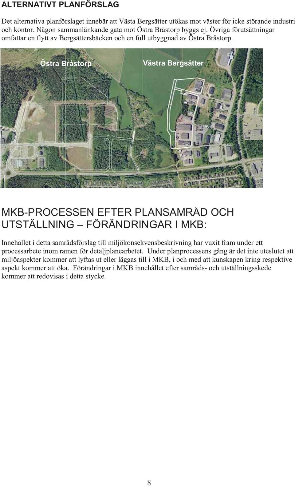 Östra Bråstorp Västra Bergsätter MKB-PROCESSEN EFTER PLANSAMRÅD OCH UTSTÄLLNING FÖRÄNDRINGAR I MKB: Innehållet i detta samrådsförslag till miljökonsekvensbeskrivning har vuxit fram under ett