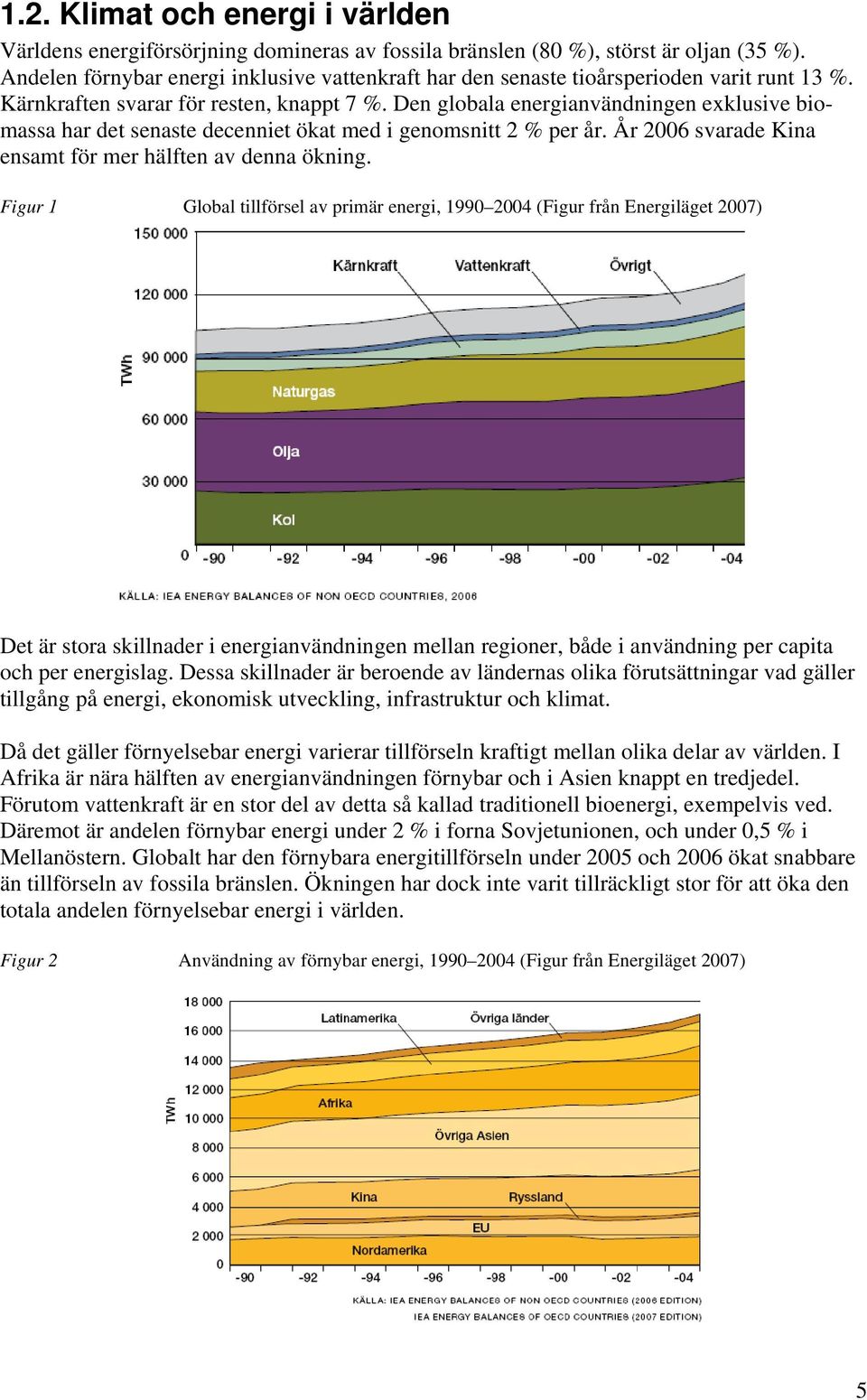 Den globala energianvändningen exklusive biomassa har det senaste decenniet ökat med i genomsnitt 2 % per år. År 2006 svarade Kina ensamt för mer hälften av denna ökning.