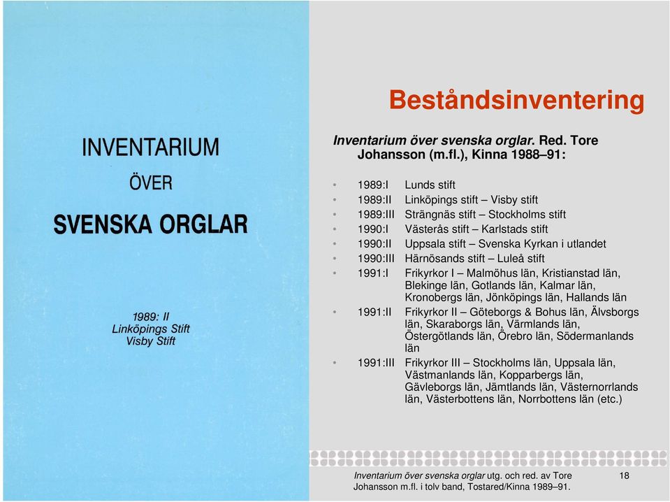 utlandet 1990:III Härnösands stift Luleå stift 1991:I Frikyrkor I Malmöhus län, Kristianstad län, Blekinge län, Gotlands län, Kalmar län, Kronobergs län, Jönköpings län, Hallands län 1991:II