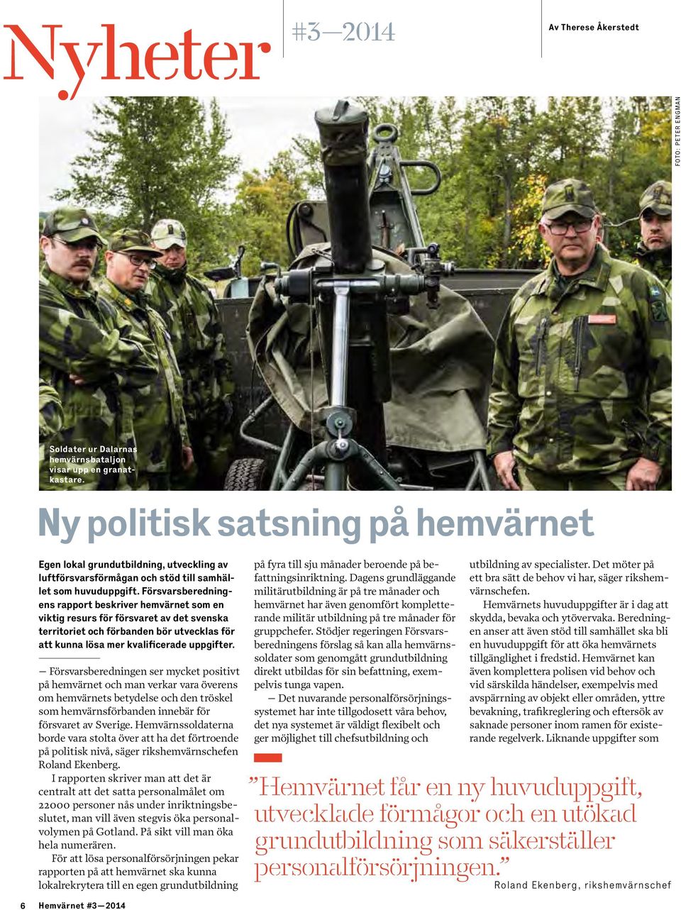 Försvarsberedningens rapport beskriver hemvärnet som en viktig resurs för försvaret av det svenska territoriet och förbanden bör utvecklas för att kunna lösa mer kvalificerade uppgifter.