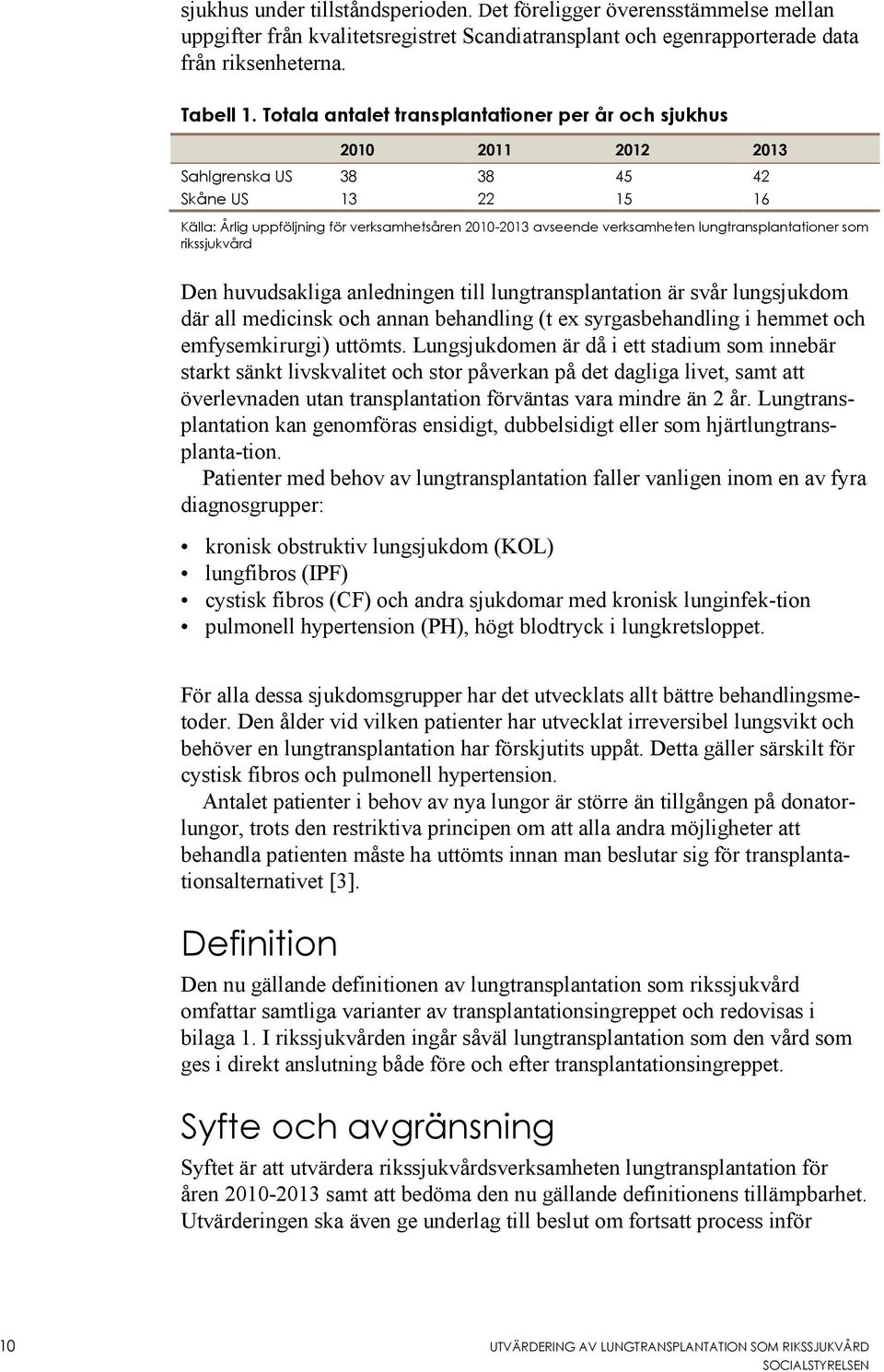 lungtransplantationer som rikssjukvård Den huvudsakliga anledningen till lungtransplantation är svår lungsjukdom där all medicinsk och annan behandling (t ex syrgasbehandling i hemmet och