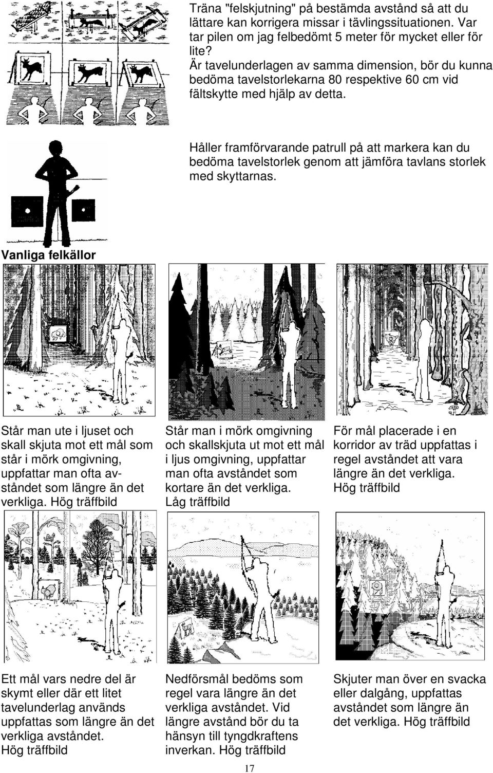 Håller framförvarande patrull på att markera kan du bedöma tavelstorlek genom att jämföra tavlans storlek med skyttarnas.