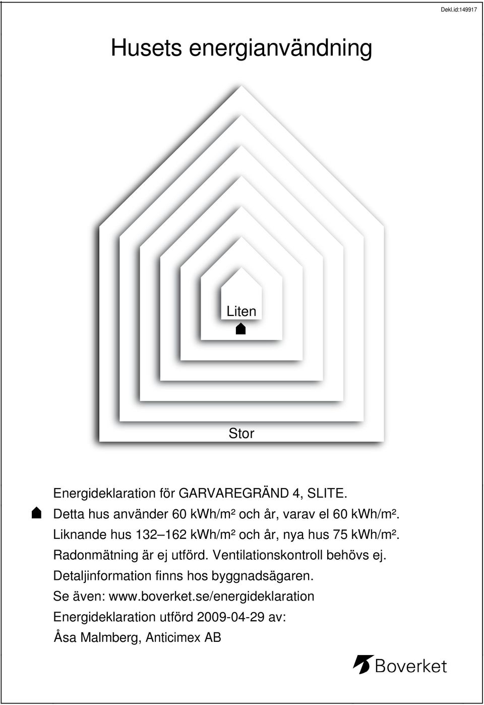 Liknande hus 132 162 kwh/m² och år, nya hus 75 kwh/m². Radonmätning är ej utförd.