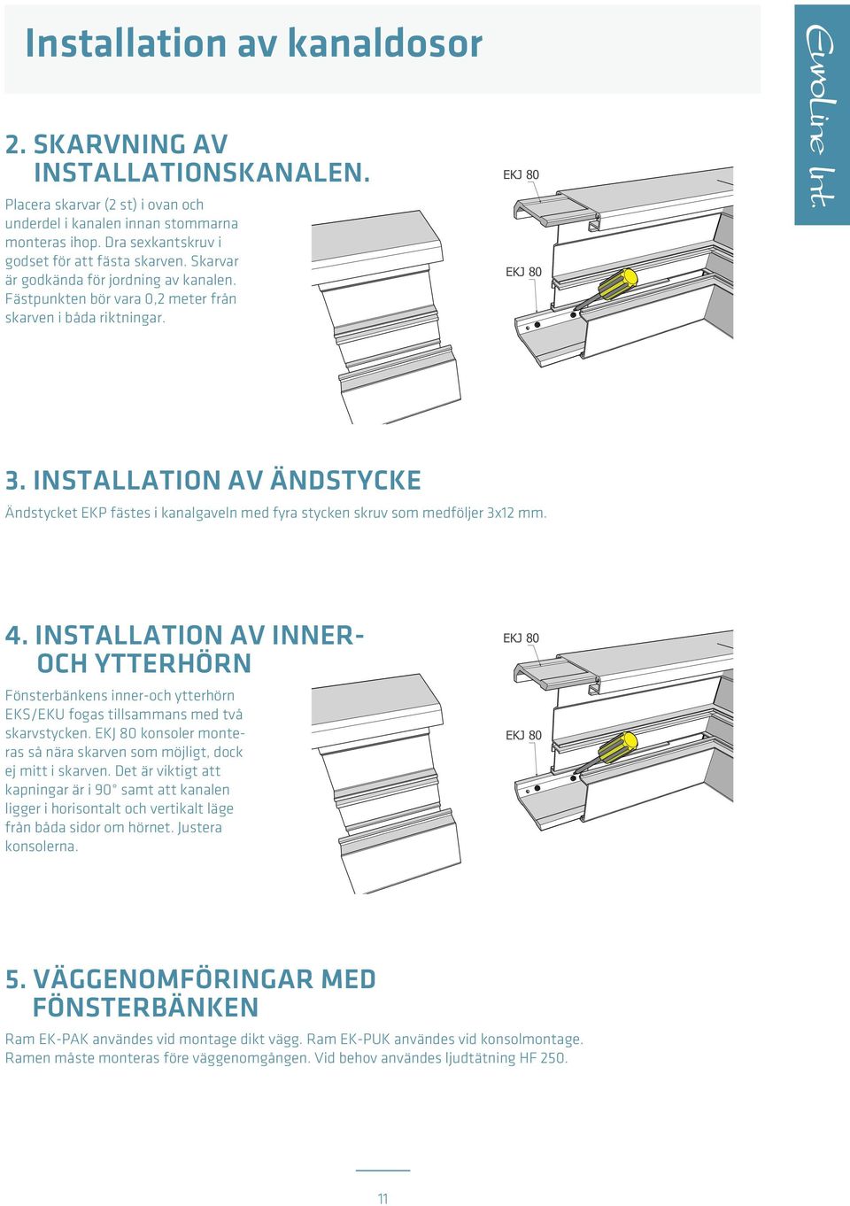 INSTALLATION AV ÄNDSTYCKE Ändstycket EKP fästes i kanalgaveln med fyra stycken skruv som medföljer 3x12 mm. 4.