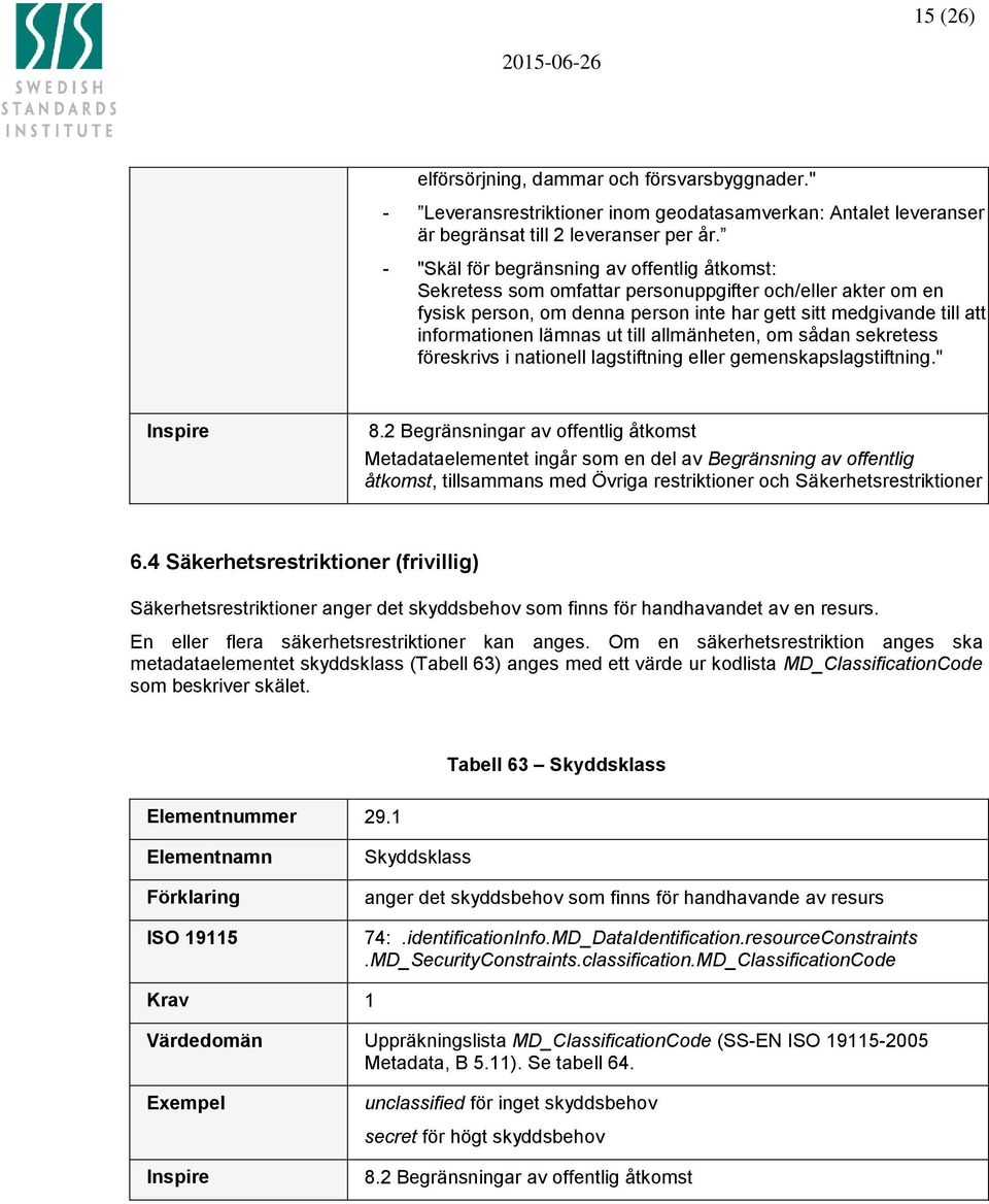 ut till allmänheten, om sådan sekretess föreskrivs i nationell lagstiftning eller gemenskapslagstiftning." Inspire 8.